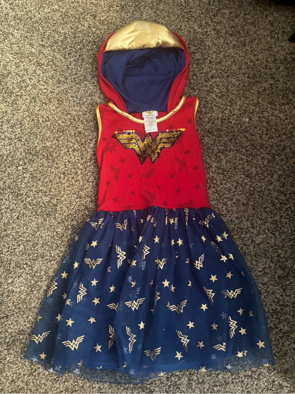 Girls 7/8 M wonder woman hooded dress costume Halloween